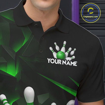 Personalized Bowling 1/4 Quarter Zip Polo Green Black Bowling Ball Jersey For Men NHT1344