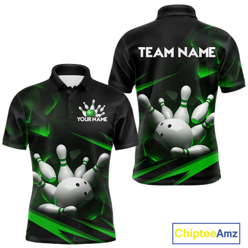 Personalized Bowling 1/4 Quarter Zip Polo Green Black Bowling Ball Jersey For Men NHT1344