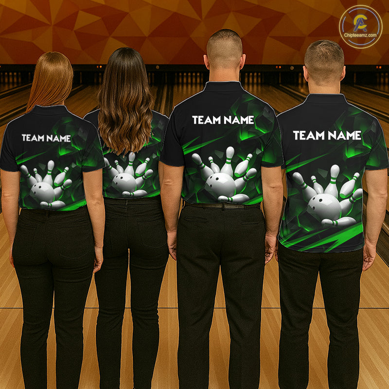 Personalized Bowling 1/4 Quarter Zip Polo Green Black Bowling Ball Jersey For Men NHT1344