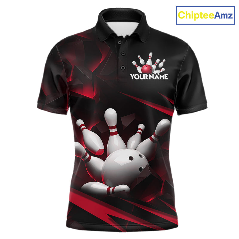Personalized Bowling 1/4 Quarter Zip Polo Red Black Bowling Ball Jersey For Men NHT1345