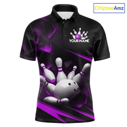 Personalized Bowling 1/4 Quarter Zip Polo Purple Black Bowling Ball Jersey For Men NHT1346