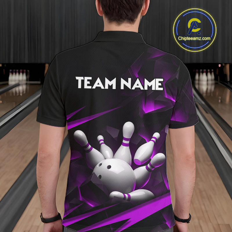 Personalized Bowling 1/4 Quarter Zip Polo Purple Black Bowling Ball Jersey For Men NHT1346