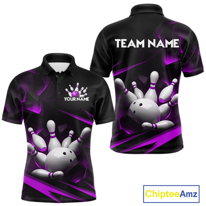 Personalized Bowling 1/4 Quarter Zip Polo Purple Black Bowling Ball Jersey For Men NHT1346