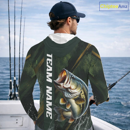Personalized Hooded Bass Fishing Jersey – Green Angler Shirt Custom Name, Fishing Gift For Men NHT874