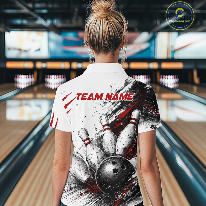 Women's Personalized Skull Bowling Tournament Shirt & Quarter Zip – Custom Name Team Jersey NHT1214