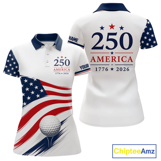 American Flag Womens Golf Polo Shirts, Patriotic Team Golf Jerseys NHT885