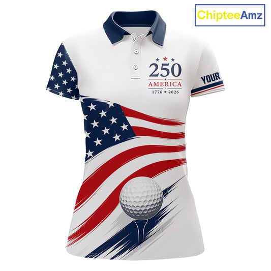 American Flag Womens Golf Polo Shirts, Patriotic Team Golf Jerseys NHT885