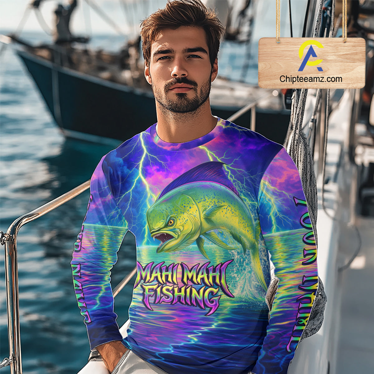 Angry Mahi Mahi Custom Fishing Shirts Long Sleeve, Design Neon Mahi Mahi Fishing Jersey NHT533