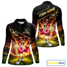 Load image into Gallery viewer, Funny Flamingo Womens Golf Polo Shirts Custom Golf And Beer Golf Apparel For Golfer NHT900