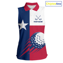 Load image into Gallery viewer, Personalized Texas Flag Patriotic Golf White Sleeveless Womens  Golf Polo Shirts Custom Golf Gift For Ladies NHT736