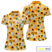 Load image into Gallery viewer, Personalized Sunflower Womens Golf Polo Shirt Custom Name Floral Golf Polo For Women 
