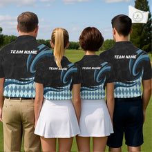 Load image into Gallery viewer, Personalized Mens Golf Polo Shirt Custom Name, Black Blue Argyle Golf Team Polo NHT1075