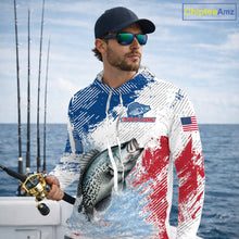 Load image into Gallery viewer, Custom Patriotic American Flag Crappie Fishing Shirts Long Sleeve Hooded, Fishing Tournament Jerseys NHT550