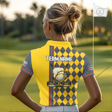 Load image into Gallery viewer, Personalized Womens Golf Polo Shirt Beer And Golf Ball Graphic Custom Team Name Golf Jersey|Yellow 