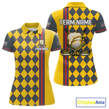 Load image into Gallery viewer, Personalized Womens Golf Polo Shirt Beer And Golf Ball Graphic Custom Team Name Golf Jersey|Yellow 