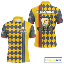 Load image into Gallery viewer, Personalized Mens Golf Polo Shirt Beer And Golf Ball Graphic Custom Team Name Golf Jersey|Yellow 