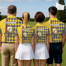 Load image into Gallery viewer, Personalized Mens Golf Polo Shirt Beer And Golf Ball Graphic Custom Team Name Golf Jersey|Yellow NHT1090