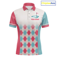 Load image into Gallery viewer, Argyle Pattern Golf Polo Shirts For Mens Custom Name, Golf Pattern Red Blue Shirt Gifts NHT931