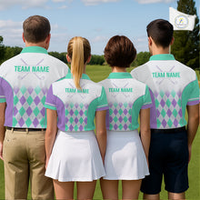 Load image into Gallery viewer, Argyle Pattern Golf Polo Shirts For Mens Custom Name, Golf Pattern Turquoise Purple Shirt Gifts NHT932
