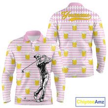 Load image into Gallery viewer, Funny Skull Golf Polo Shirts Beer Pink Argyle Pattern Custom Name Skull Playing Golf Apparel NBT631
