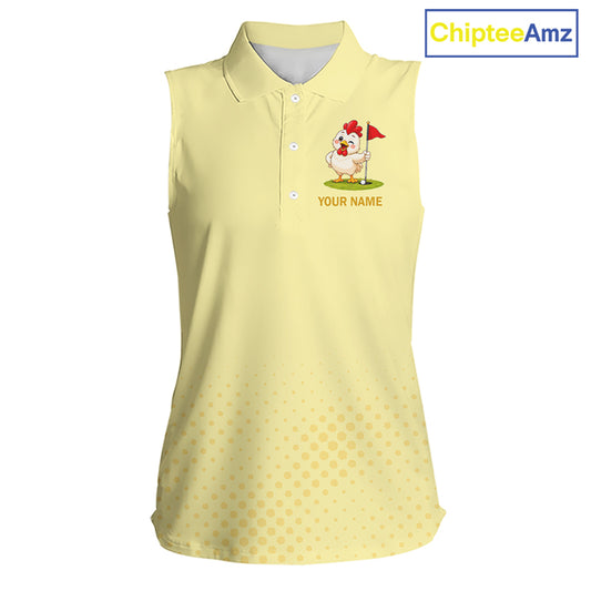 Personalized Funny Chicken Womens Sleeveless Golf Polo Shirt for Womens  Play Happy Swing Smile Repeat
