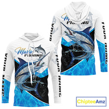 Load image into Gallery viewer, Custom Marlin Saltwater Fishing Shirt Long Sleeve Hooded Designed For Deep Sea Anglers 