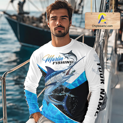 Custom Marlin Saltwater Fishing Shirt Long Sleeve Designed For Deep Sea Anglers 