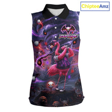 Load image into Gallery viewer, Personalized Sleeveless Women Golf Polo Shirts Angry Flamingo Golfer Gothic Lightning Theme Team Name Shirt NHT804
