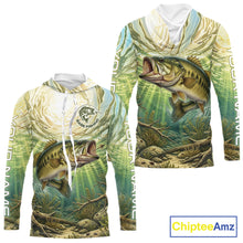 Load image into Gallery viewer, Largemouth Bass Fishing Jerseys For Men, Personalized Bass Long Sleeve Hooded Fishing Shirts NHT807