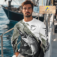 Load image into Gallery viewer, Personalized Gray Camo Northern Pike Fishing Jersey, Team Pike Fishing Long Sleeve Tournament Shirt NHT816