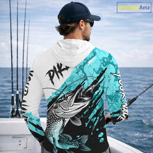 Load image into Gallery viewer, Personalized Turquoise Northern Pike Fishing Jersey, Team Pike Fishing Long Sleeve Hooded Shirt NHT817