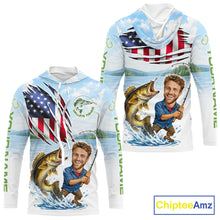 Load image into Gallery viewer, Personalized Walleye Fishing Shirts Hooded Long Sleeve Custom Face Walleye Fishing Patriot Shirt  NHT605
