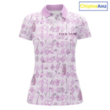 Load image into Gallery viewer, Custom Women’s Long Sleeve Golf Polo Shirt Lucky Shamrock Argyle Pattern Personalized Team Name|Pink NHT970 - Women's Shor...