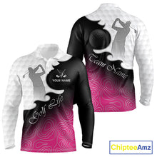 Load image into Gallery viewer, Custom Mens Golf Polo Shirt Pink Black Gradient, Personalized Name Golf Shirt, Gift For Golfer NHT825