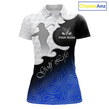 Load image into Gallery viewer, Custom Womens Golf Polo Shirt Blue Black Gradient, Personalized Name Golf Shirt, Gift For Golfer NHT826