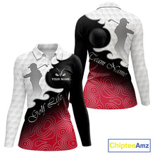 Load image into Gallery viewer, Custom Womens Golf Polo Shirt Red Black Gradient, Personalized Name Golf Shirt, Gift For Golfer NHT827