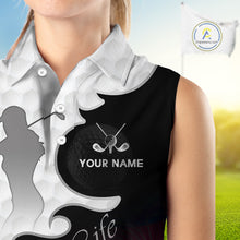 Load image into Gallery viewer, Custom Sleeveless Womens Golf Polo Shirt Red Black Gradient, Personalized Name Golf Shirt, Gift For Golfer NHT827