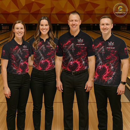 Custom Red Fire Grim Reaper Bowling Jersey For Men Bowling Team Shirts Bowling League Polo & 1/4 Zip NHT1147