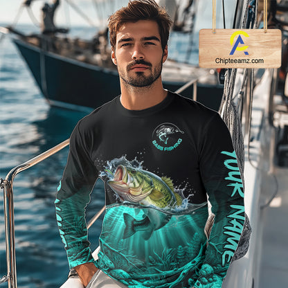 Largemouth Bass Fishing Shirt Long Sleeve For Tournament – Angler Gift For Men Dad| Turquoise NHT850
