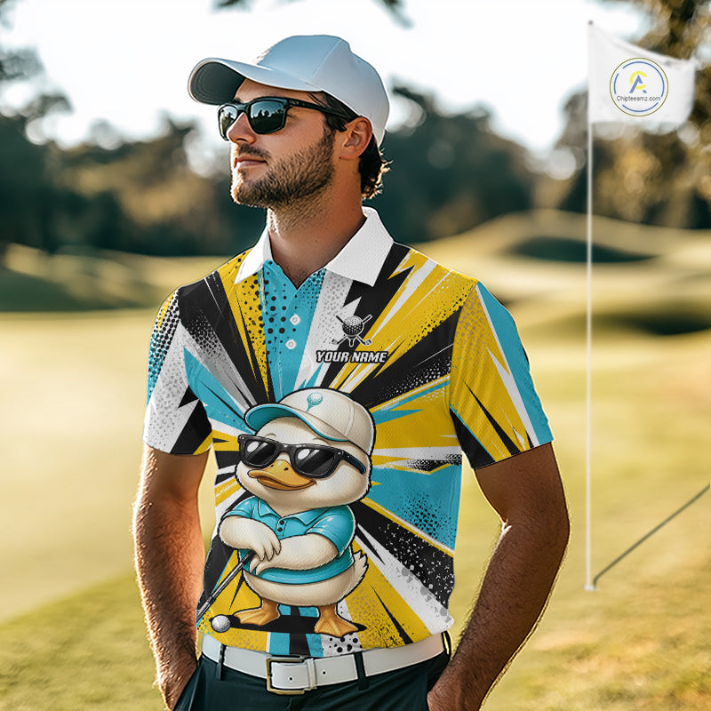 Personalized Duck Golf Polo Shirt For Men, Funny Golf Lover Performance Polo Custom Name NHT1315