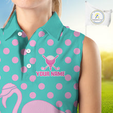 Load image into Gallery viewer, Women's Sleeveless Flamingo Golf Polo Shirt – Personalized Pink Flamingo Golf Jersey With Custom Name