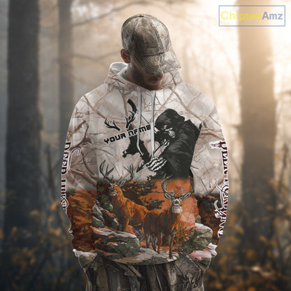 Orange Bowhunting Deer Camouflage Personalized Hunting Bow Grim Reaper Shirt NHT18