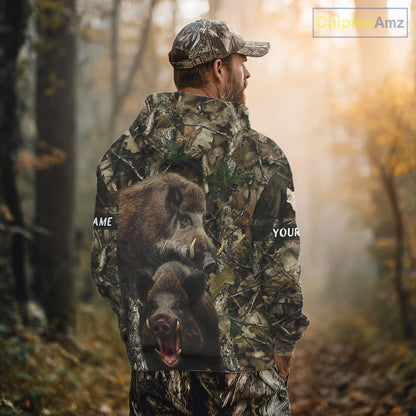 Camouflage Hunting Animals Wild Boar 3D All Over Printed Shirt – Custom Name & Hunting Gift NHT108