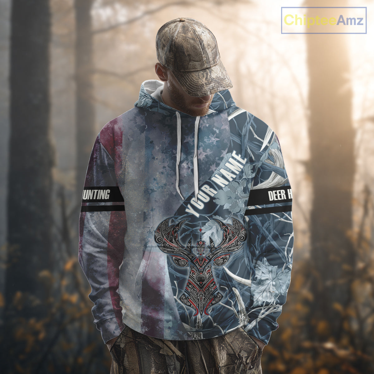 Best Deer Hunting Shirt with US Flag Deer Camo for Hunters, Perfect Hunter Gifts NHT22