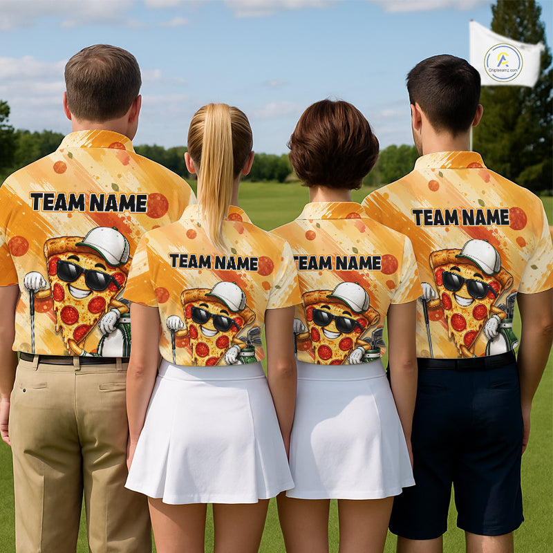 Funny Pizza Women Golf Polo Shirt Custom Name, Personalized Pizza Golfer Team Polo NHT1339