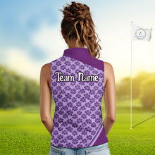 Load image into Gallery viewer, Custom Womens Sleeveless Purple Floral Golf Polo, Personalized Violet Flower Golf Shirt With Name NHT696