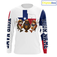 Load image into Gallery viewer, Funny Cowboy Trout, Flounder, Redfish Texas Flag Long Sleeve Fishing Shirts Apparel|White