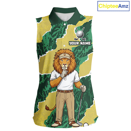 Custom Green Lion Golf Polo Shirts, Lion Womens Sleeeveless Golf Team Jerseys 