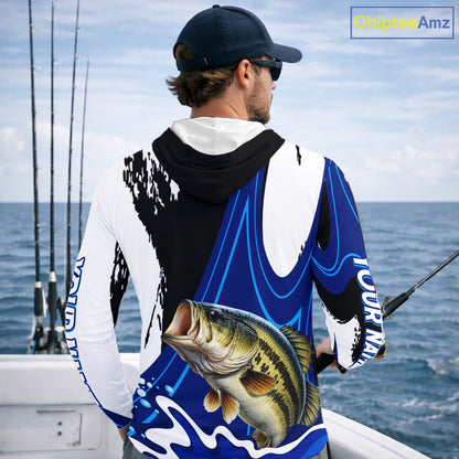 Bass Fishing Jersey Personalized Name Hooded Fishing Shirt, Angler Tournament Fishing Apparel NHT867