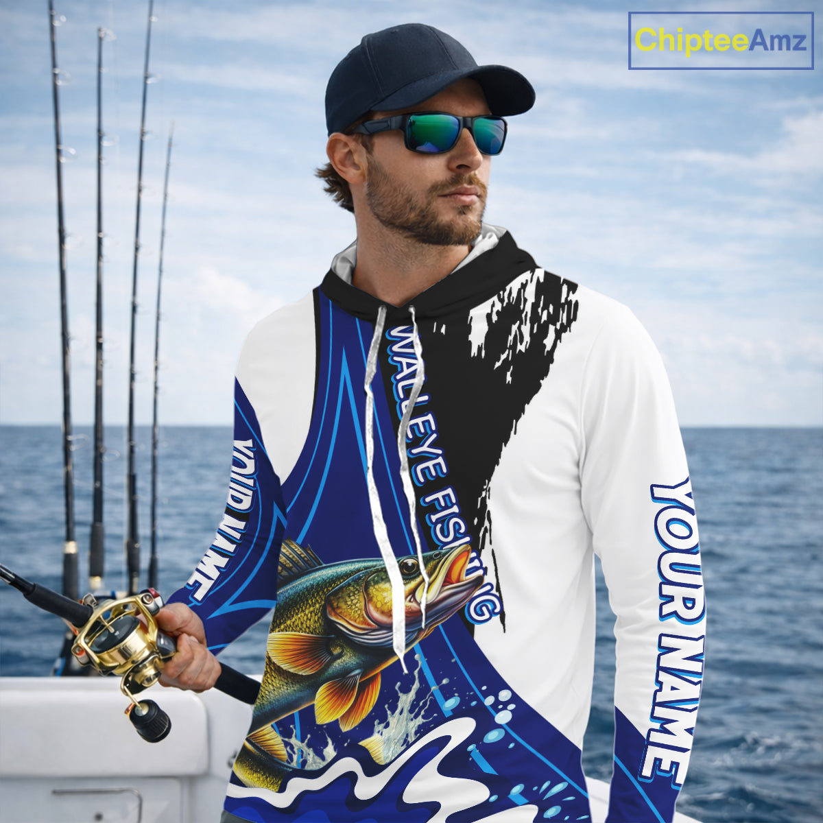 Walleye Fishing Jersey Personalized Name Hooded Fishing Shirt, Angler Tournament Fishing Apparel NHT871